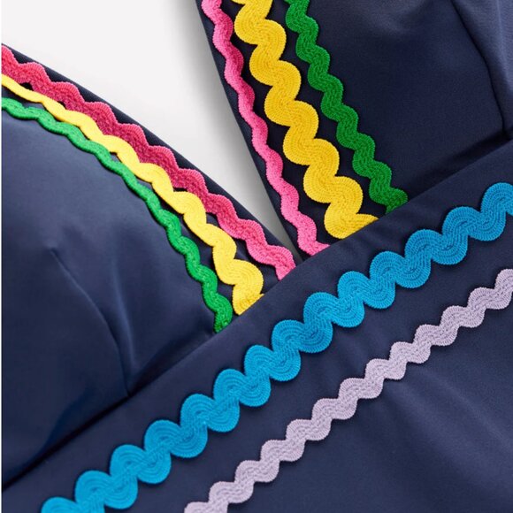 Boden Women’s Porto V-Neck Rik Rak Swimsuit - Size 8L - Picture 5 of 14